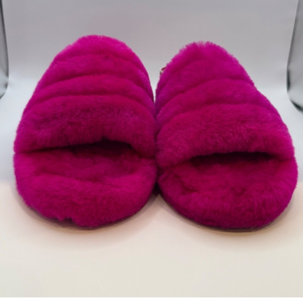 UGG Fluff Yeah Slide Hot Pink Sheepskin Slippers Girls Kids Size 13 Rock Rose